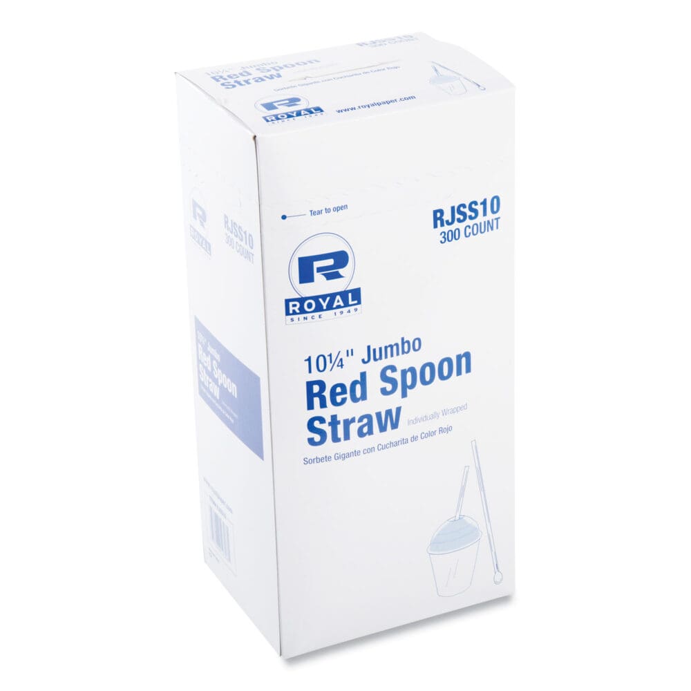 Jumbo Spoon Straw, 10.25", Plastic, Red, 300/Pack, 18 Packs/Carton - Image 5