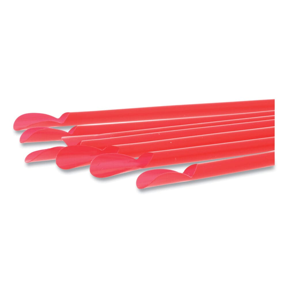 Jumbo Spoon Straw, 10.25", Plastic, Red, 300/Pack, 18 Packs/Carton - Image 3