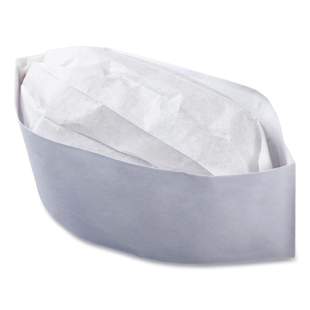 Classy Cap, Crepe Paper, Adjustable, One Size Fits All, White, 100 Caps/Pack, 10 Packs/Carton - Image 3