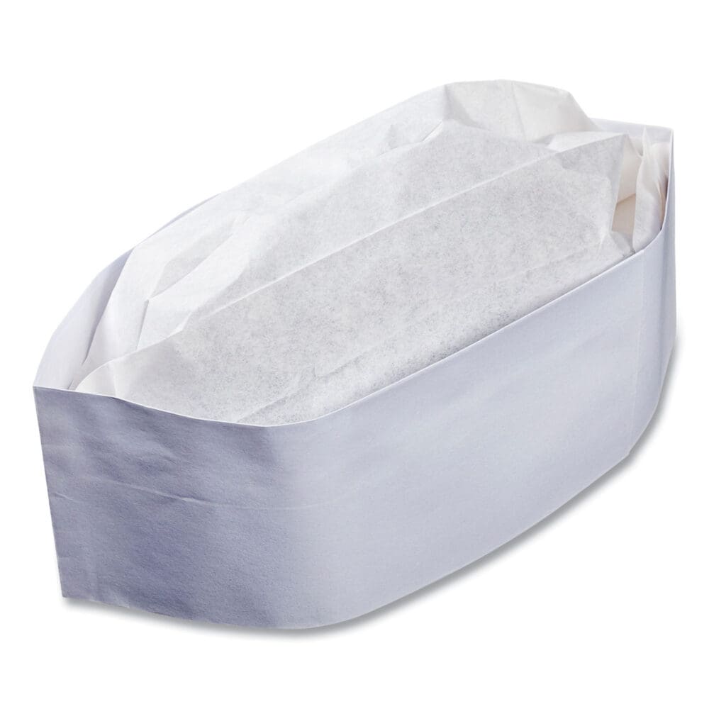 Classy Cap, Crepe Paper, Adjustable, One Size Fits All, White, 100 Caps/Pack, 10 Packs/Carton - Image 2