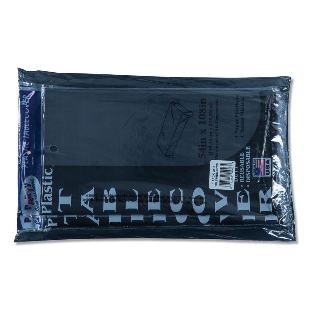 Table Set Rectangular Table Covers, Heavyweight Plastic, 54" x 108", Black, 6/Pack - Image 6