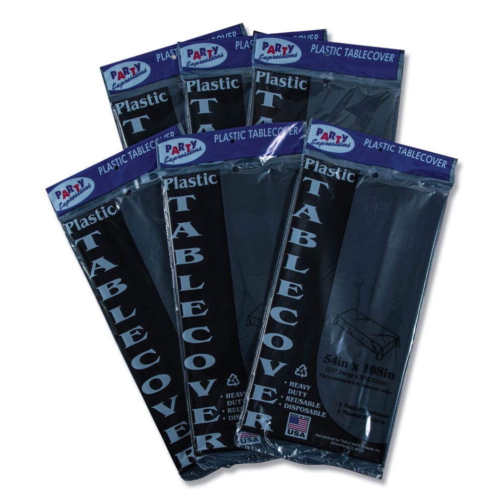 Table Set Rectangular Table Covers, Heavyweight Plastic, 54" x 108", Black, 6/Pack - Image 2