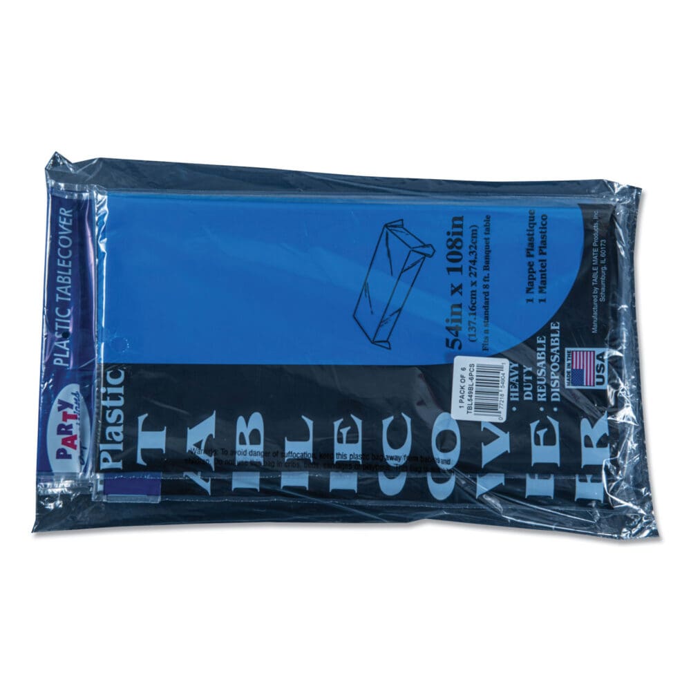 Table Set Rectangular Table Cover, Heavyweight Plastic, 54" x 108", Blue, 6/Pack - Image 6