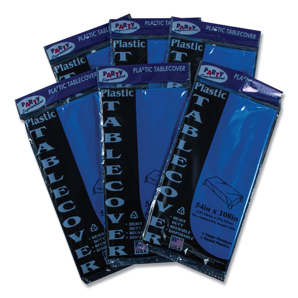 Table Set Rectangular Table Cover, Heavyweight Plastic, 54" x 108", Blue, 6/Pack - Image 2