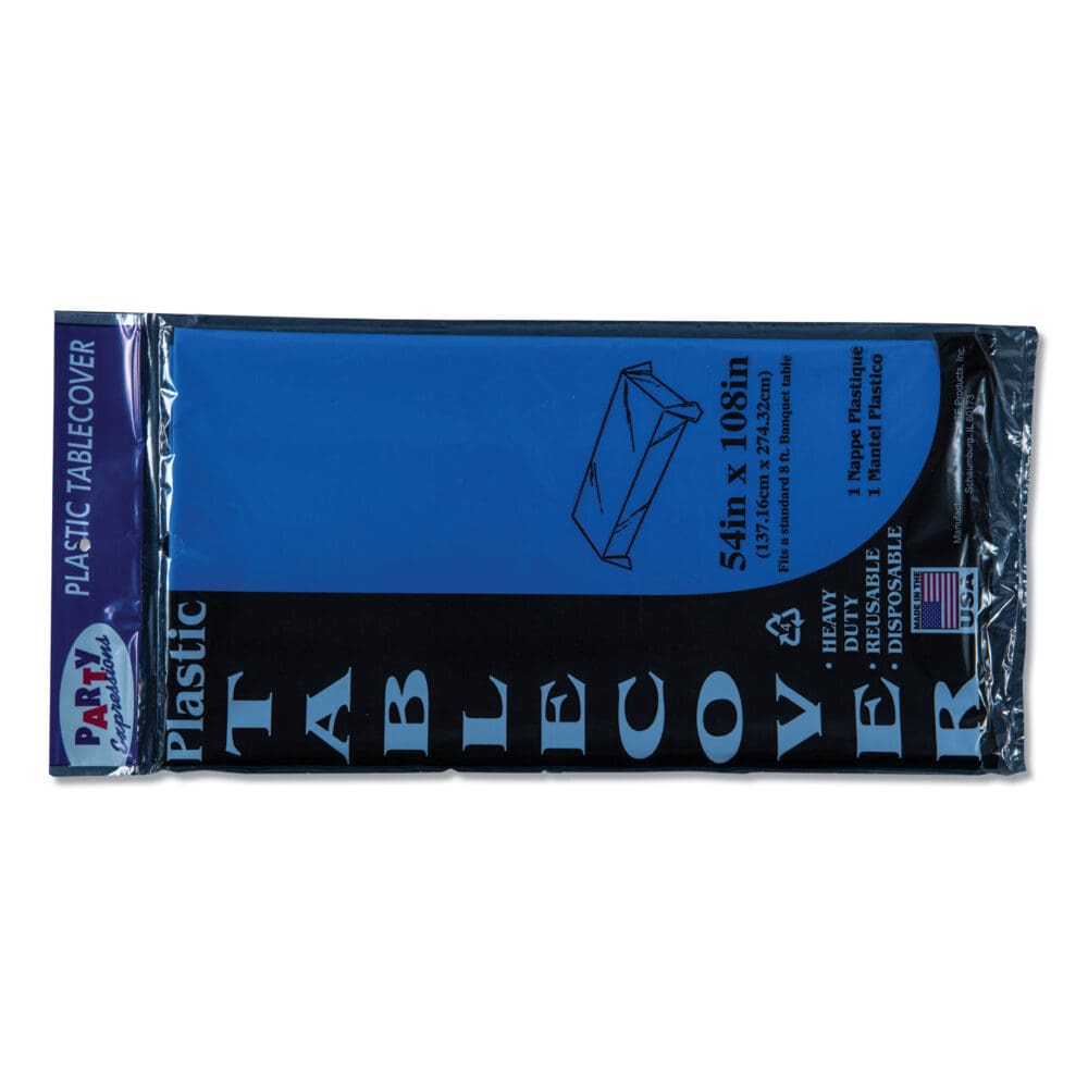 Table Set Rectangular Table Cover, Heavyweight Plastic, 54" x 108", Blue, 6/Pack - Image 3