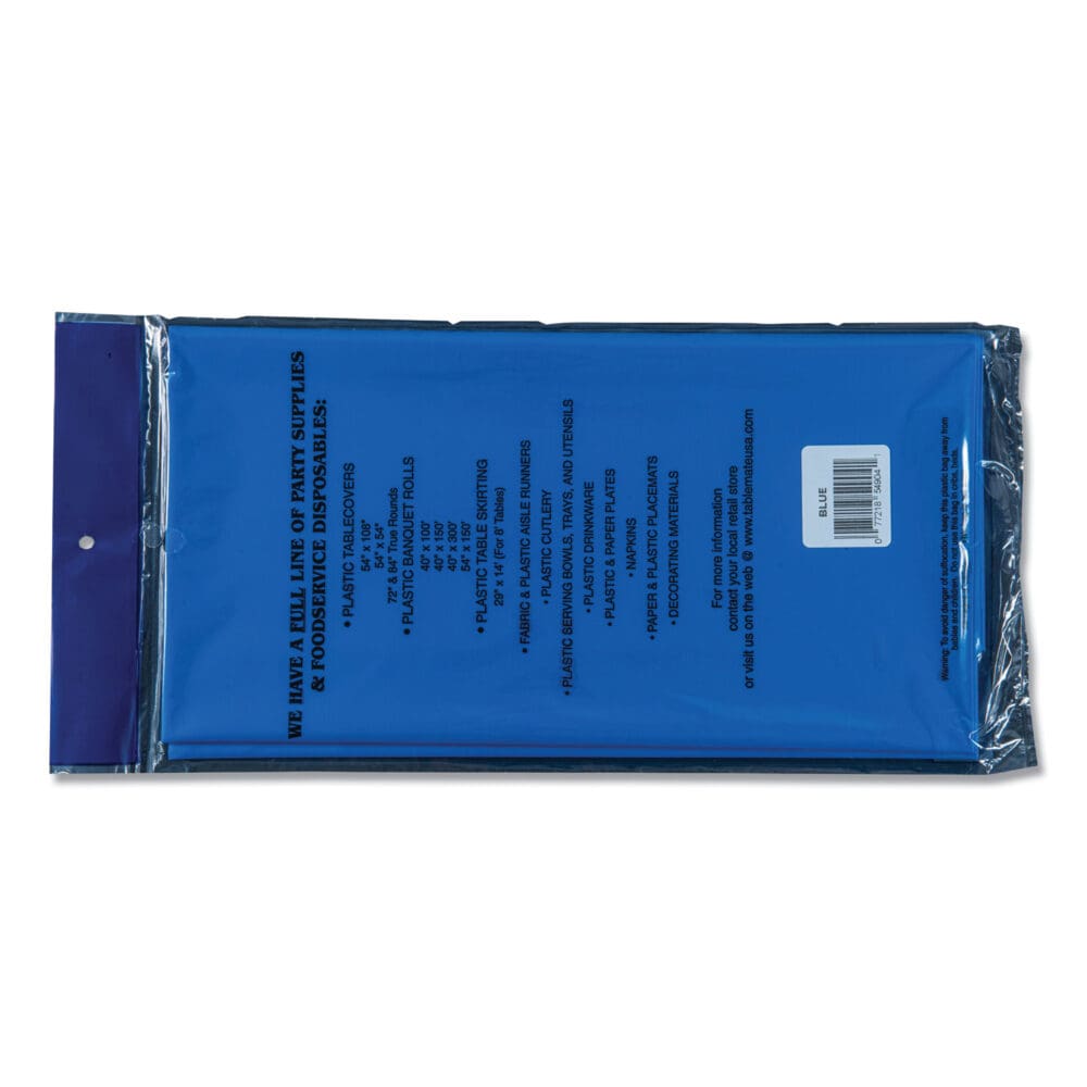 Table Set Rectangular Table Cover, Heavyweight Plastic, 54" x 108", Blue, 6/Pack - Image 4