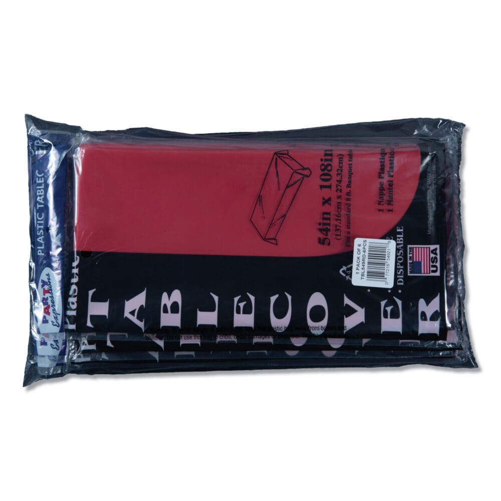 Table Set Rectangular Table Cover, Heavyweight Plastic, 54" x 108", Red, 6/Pack - Image 2