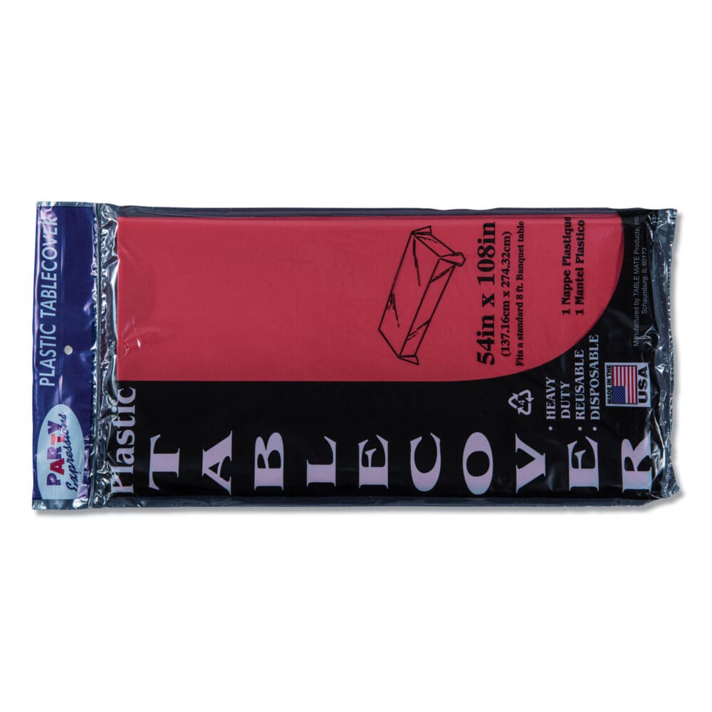 Table Set Rectangular Table Cover, Heavyweight Plastic, 54" x 108", Red, 6/Pack - Image 4