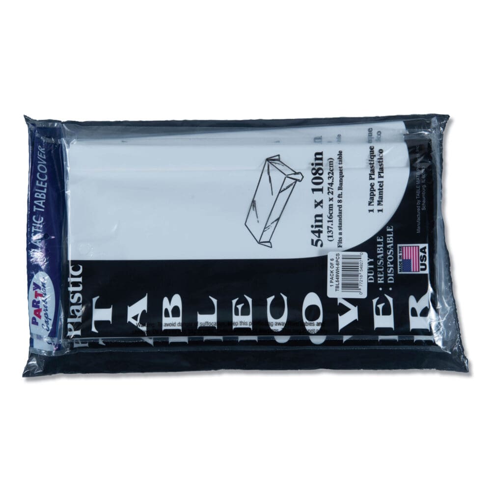 Table Set Rectangular Table Cover, Heavyweight Plastic, 54" x 108", White, 6/Pack - Image 6