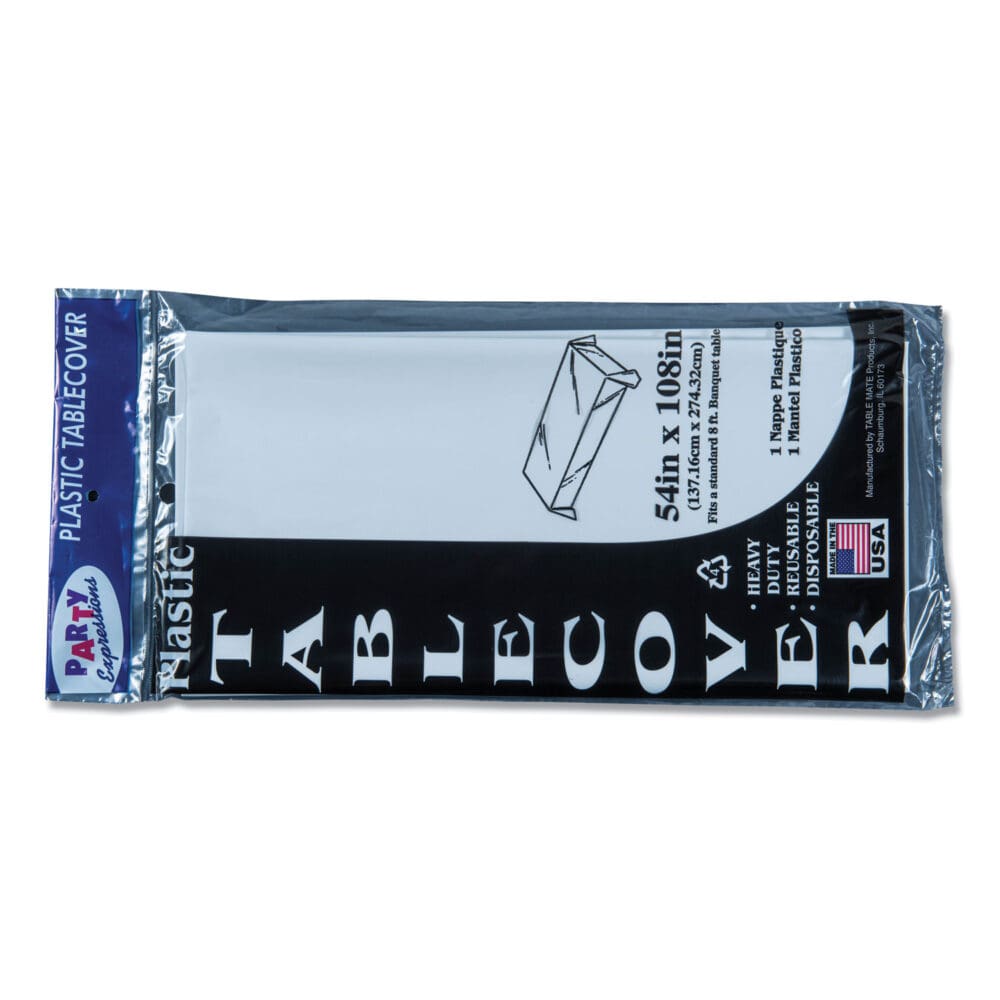Table Set Rectangular Table Cover, Heavyweight Plastic, 54" x 108", White, 6/Pack - Image 3