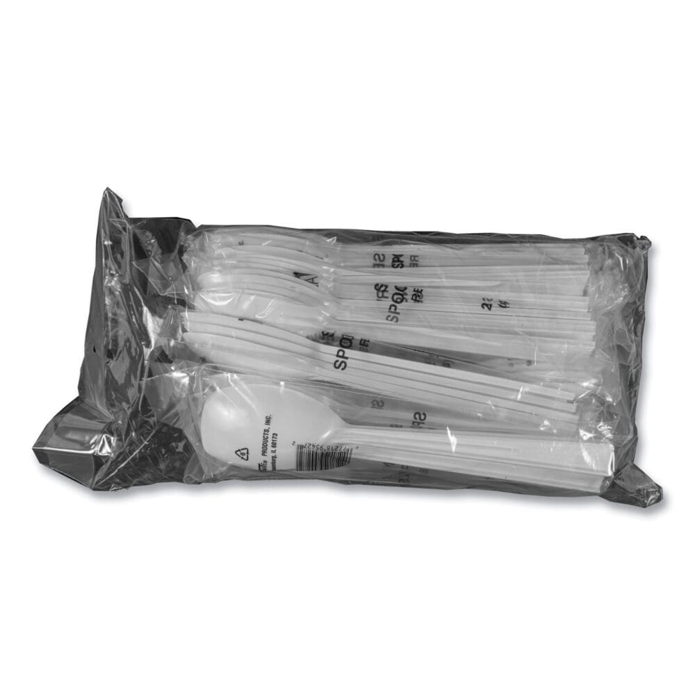 Table Set Plastic Serving Forks and Spoons, White, 24 Forks, 24 Spoons per Pack - Image 2