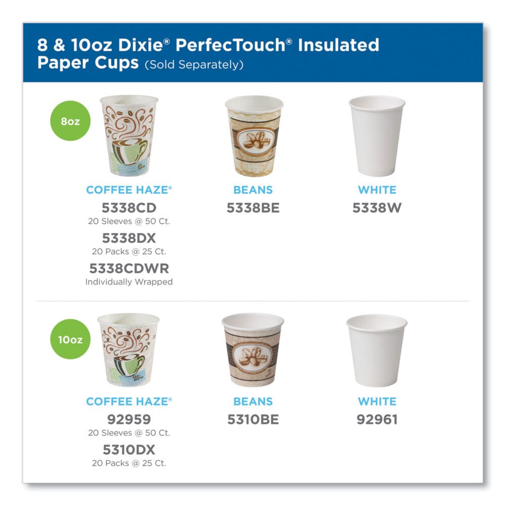 PerfecTouch Hot Cups, 8 oz, Coffee Haze Design, Individually Wrapped, 50/Sleeve, 20 Sleeves/Carton - Image 2