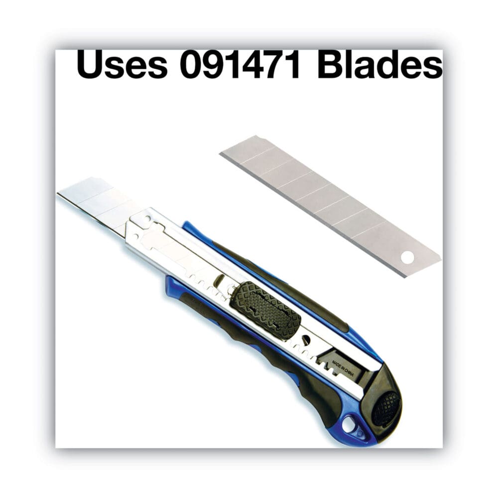 Heavy-Duty Snap Blade Utility Knife, Four 8-Point Blades, Retractable 4" Blade, 5.5" Plastic/Rubber Handle, Blue - Image 3