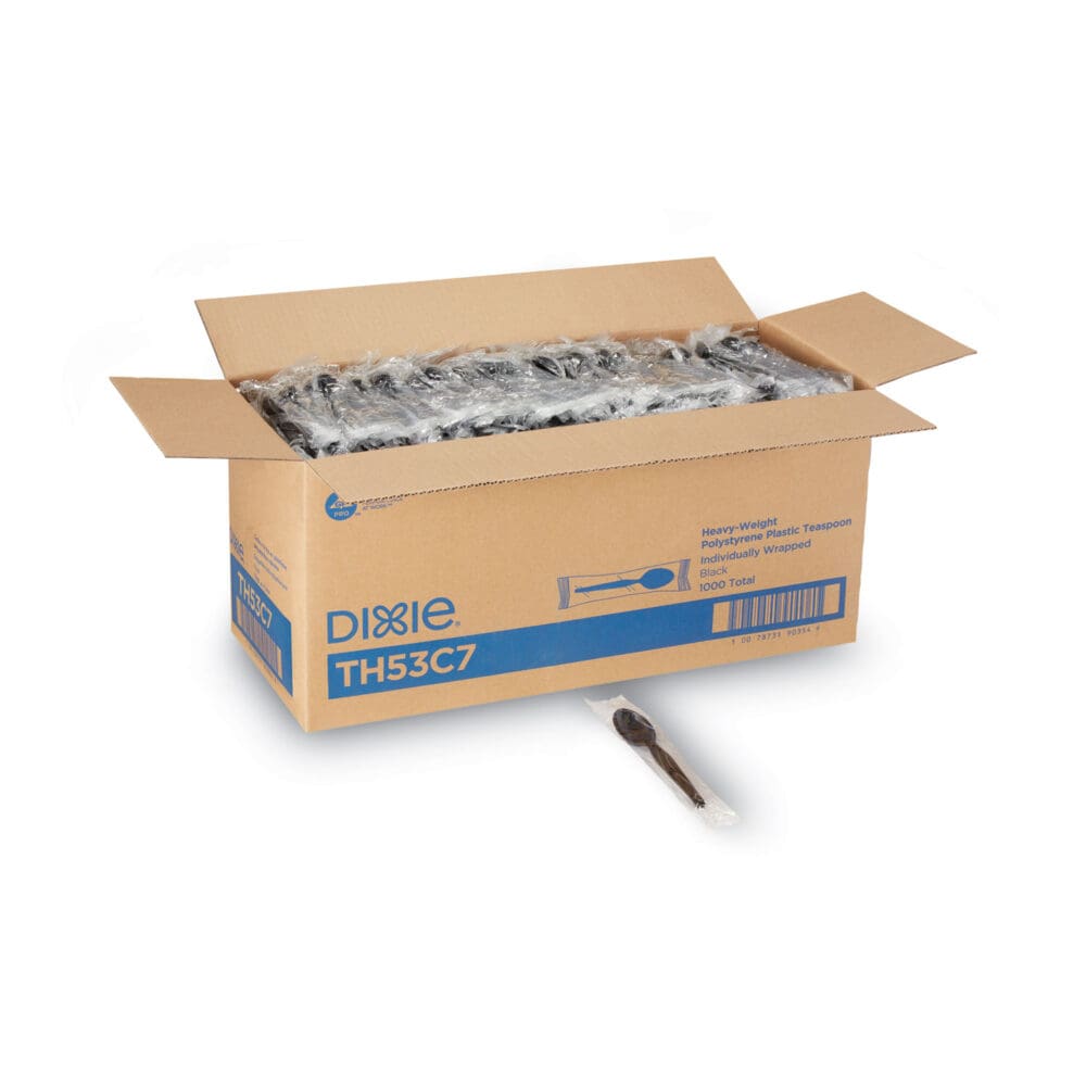 Individually Wrapped Heavyweight Teaspoons, Polystyrene, Black 1,000/Carton - Image 3