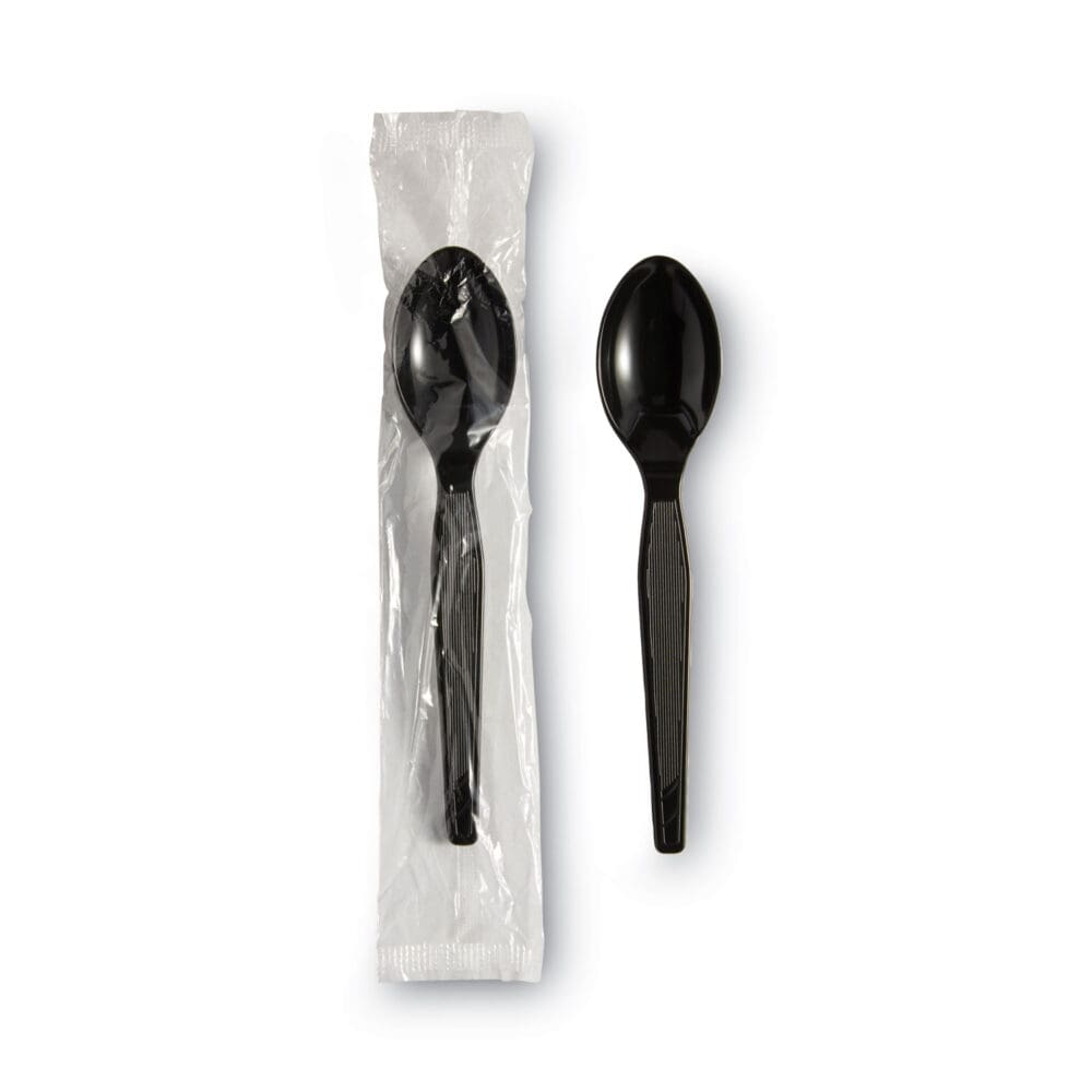 Individually Wrapped Heavyweight Teaspoons, Polystyrene, Black 1,000/Carton - Image 5