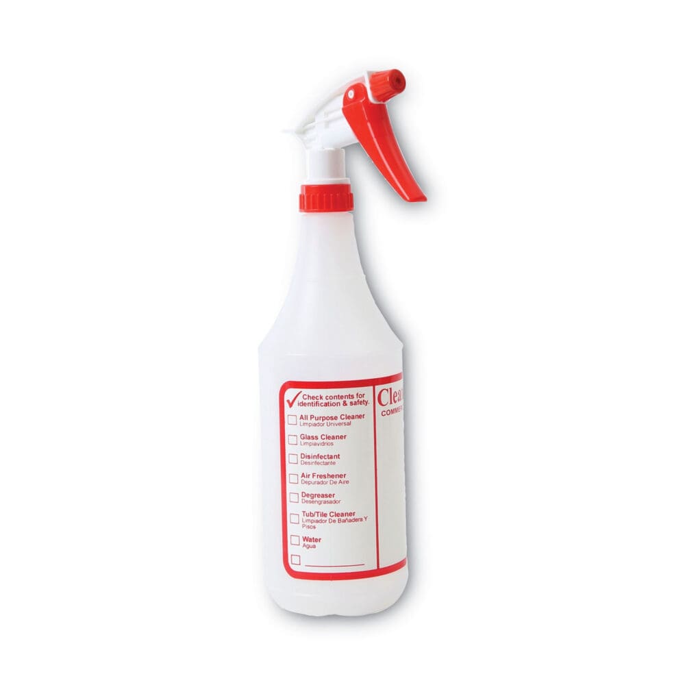 Trigger Spray Bottle, 32 oz, Clear/Red, HDPE, 3/Pack - Image 7
