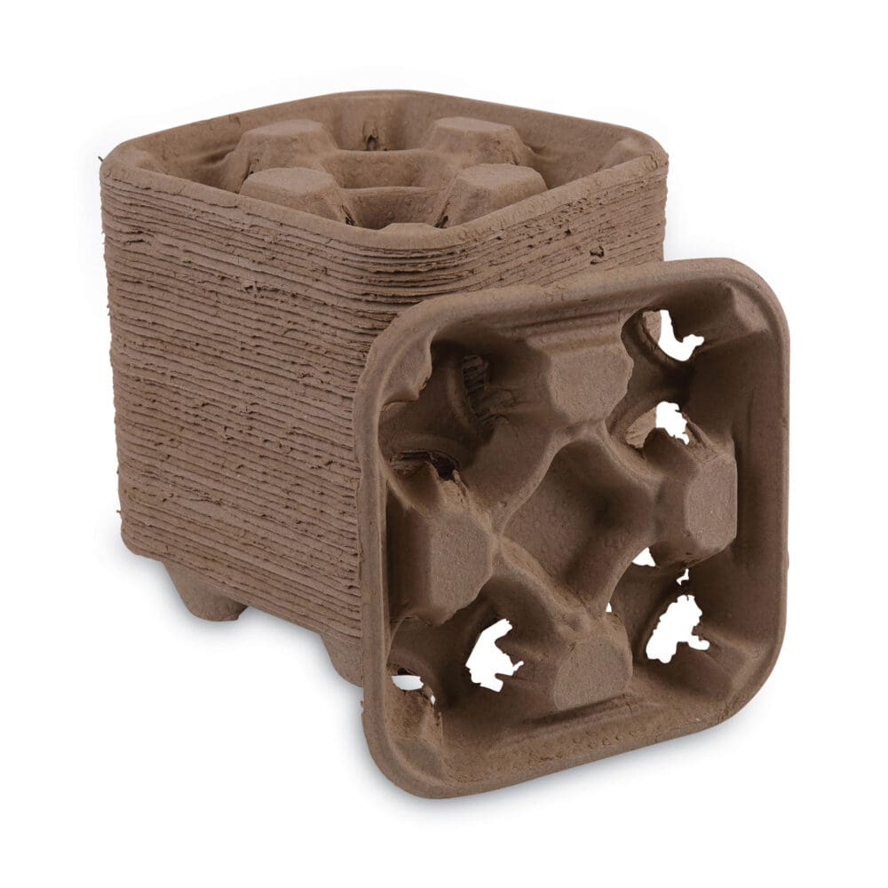 Cup Carrier Tray, 8 oz to 32 oz, Four Cups, Kraft, 300/Carton - Image 3