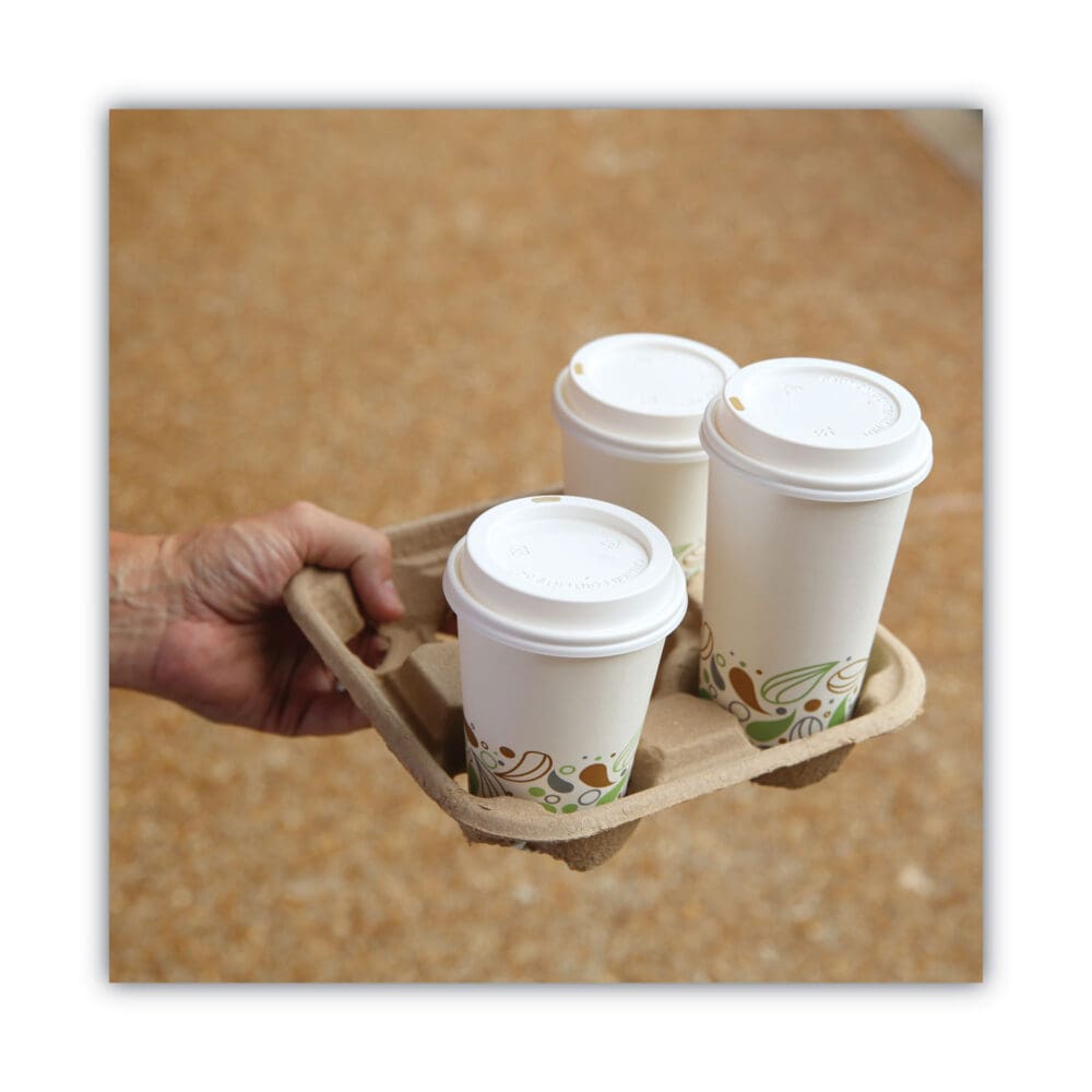 Cup Carrier Tray, 8 oz to 32 oz, Four Cups, Kraft, 300/Carton - Image 7