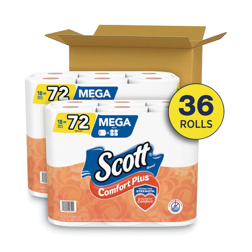 ComfortPlus Toilet Paper, Mega Roll, Septic Safe, 1-Ply, White, 462 Sheets/Roll, 36 Rolls/Pack - Image 2