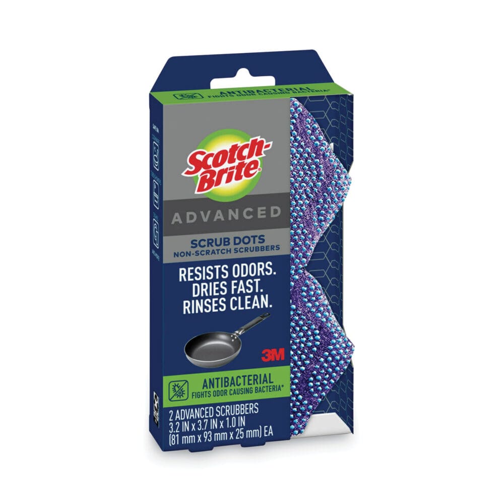 Advanced Scrub Dots Non-Scratch Scrub Sponges, 3.2 x 3.7, 1" Thick, Light Blue/Purple, 2/Pack - Image 9