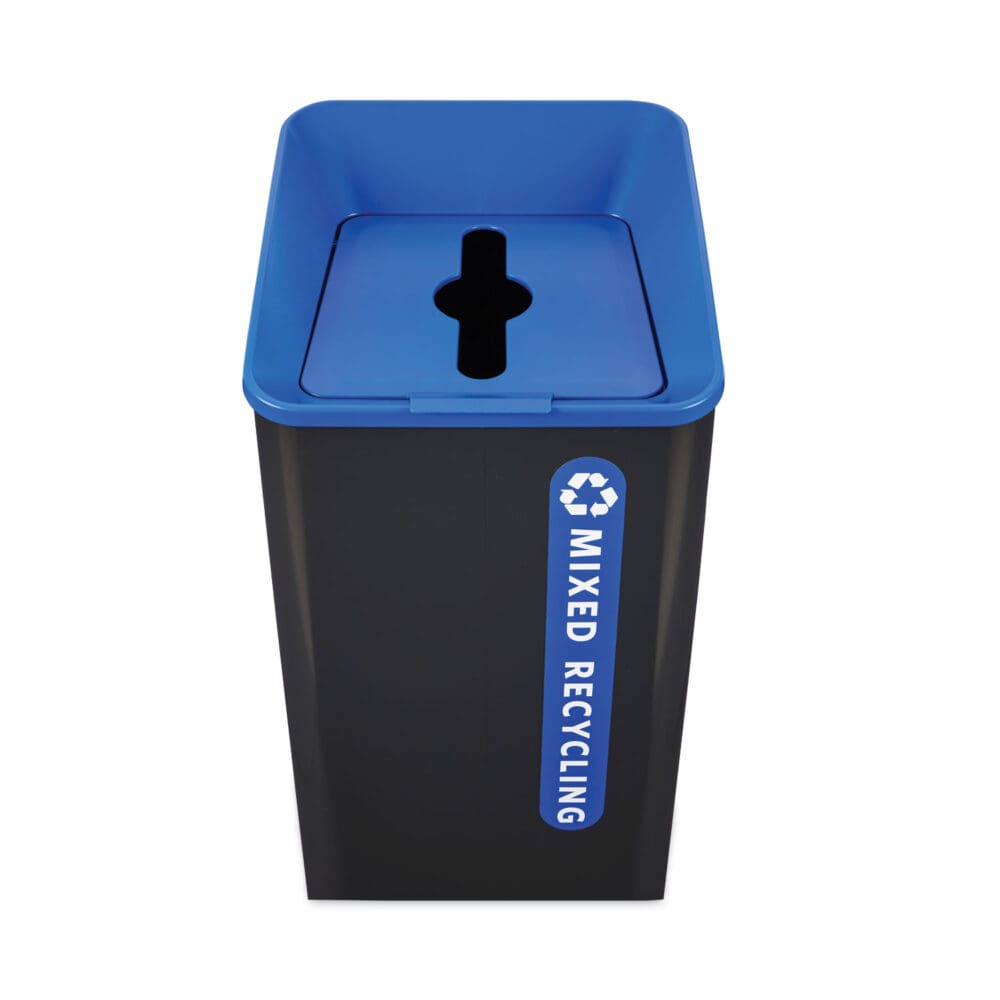 Sustain Decorative Refuse with Recycling Lid, 23 gal, Metal/Plastic, Black/Blue - Image 2