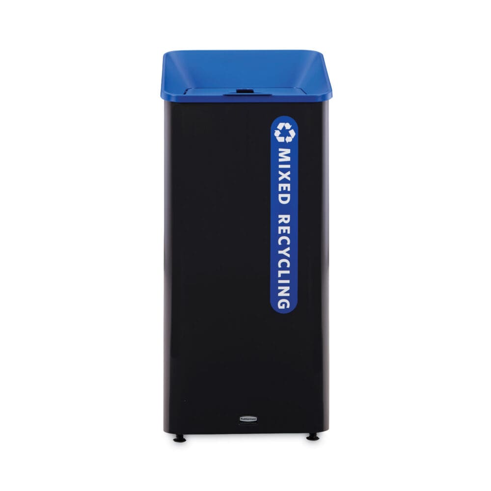 Sustain Decorative Refuse with Recycling Lid, 23 gal, Metal/Plastic, Black/Blue - Image 8