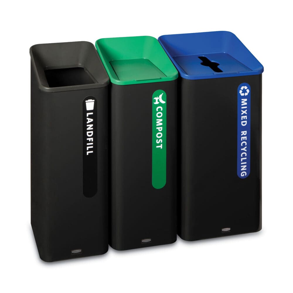 Sustain Decorative Refuse with Recycling Lid, 23 gal, Metal/Plastic, Black/Blue - Image 5