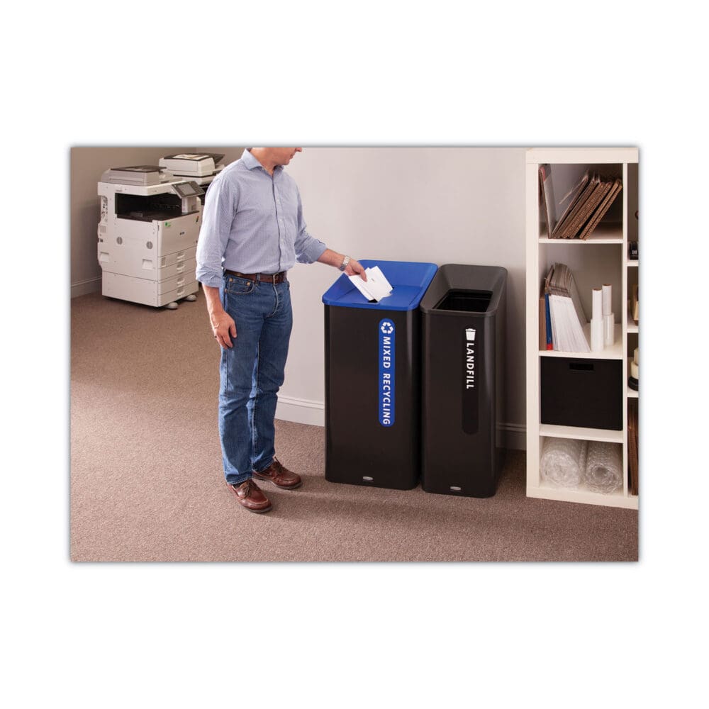Sustain Decorative Refuse with Recycling Lid, 23 gal, Metal/Plastic, Black/Blue - Image 6