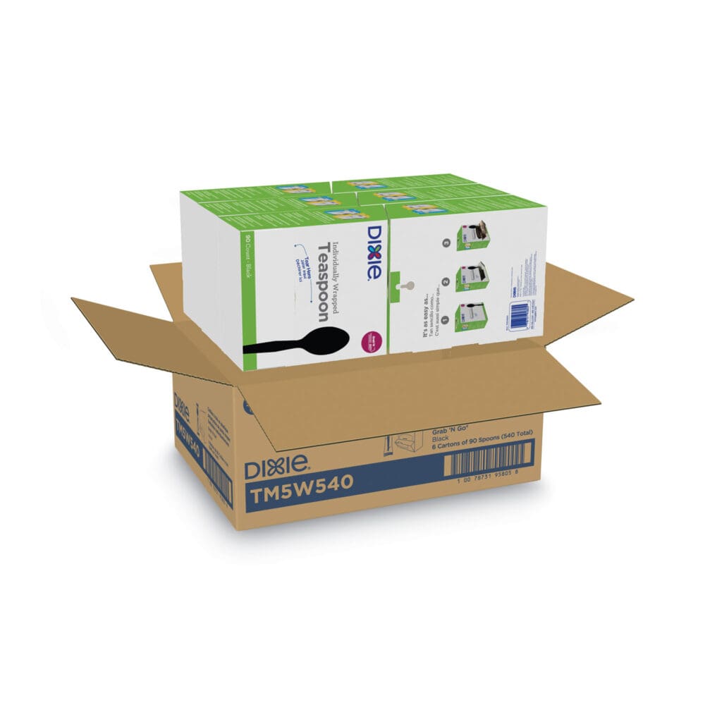 Grab?N Go Wrapped Cutlery, Teaspoons, Black, 90/Box, 6 Box/Carton - Image 6