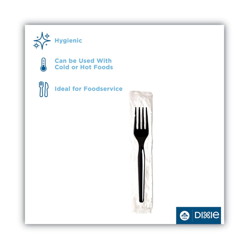 Individually Wrapped Mediumweight Polystyrene Cutlery, Fork, Black, 1,000/Carton - Image 2
