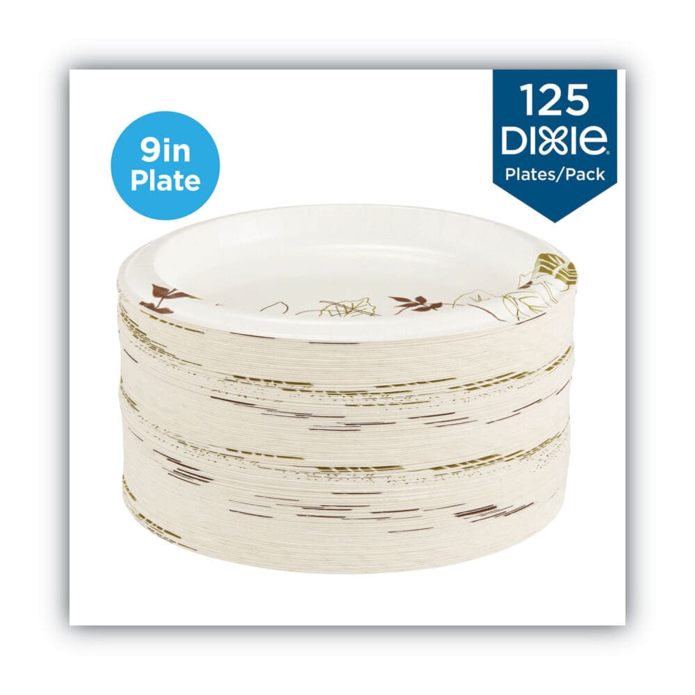 Pathways Soak-Proof Shield Mediumweight Paper Plates, 8.5" dia, Green/Burgundy, 125/Pack - Image 3