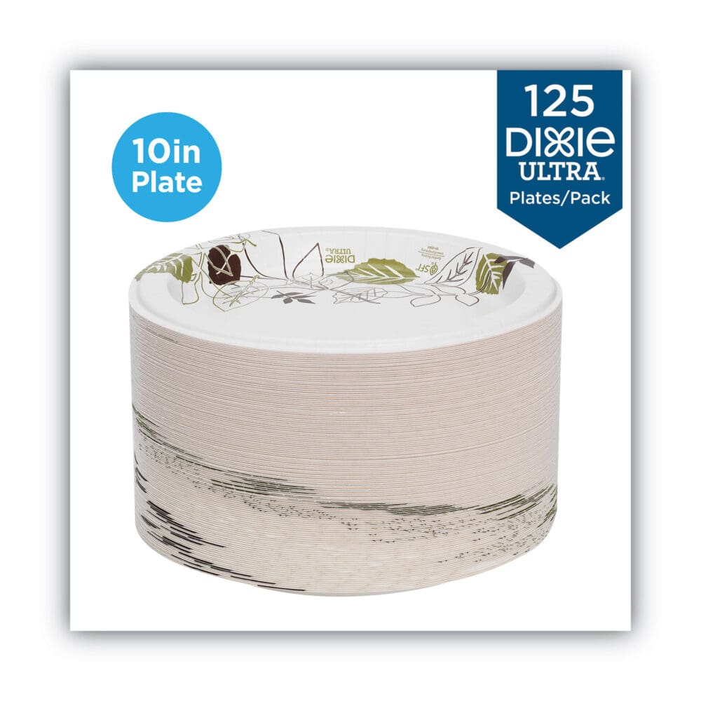 Pathways Soak Proof Shield Heavyweight Paper Plates, 10.13" dia, Green/Burgundy, 125/Pack - Image 3