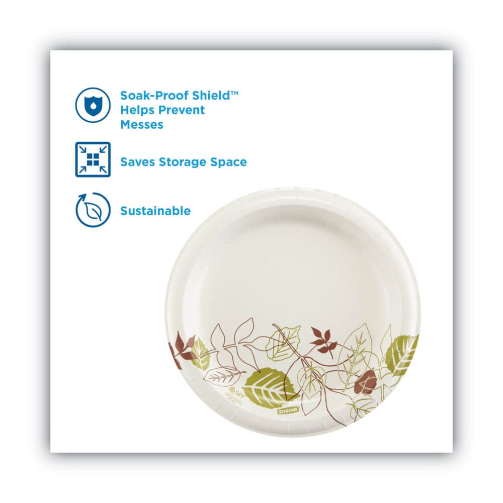 Pathways Soak-Proof Shield Mediumweight Paper Plates, 8.5" dia, Green/Burgundy, 125/Pack - Image 2