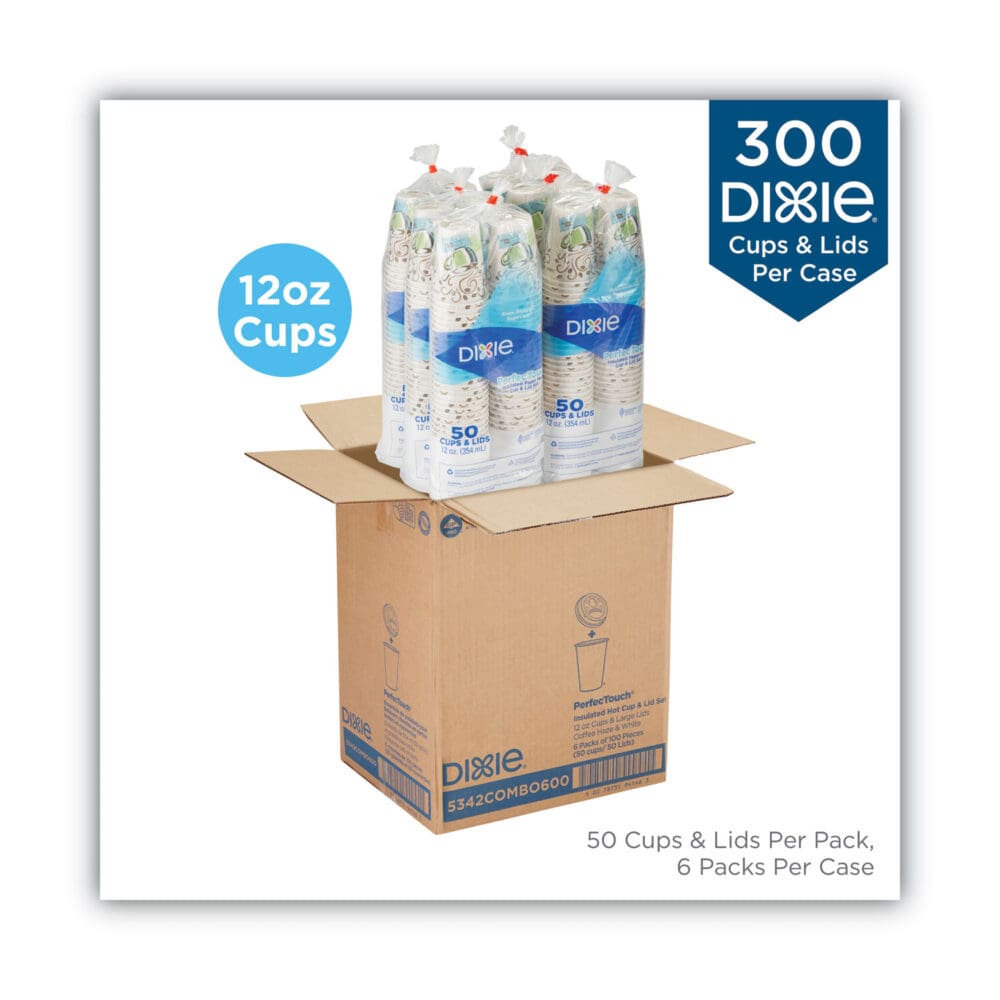 PerfecTouch Paper Hot Cups and Lids Combo, 12 oz, Multicolor, 50 Cups/Lids/Pack, 6/Packs/Carton - Image 2