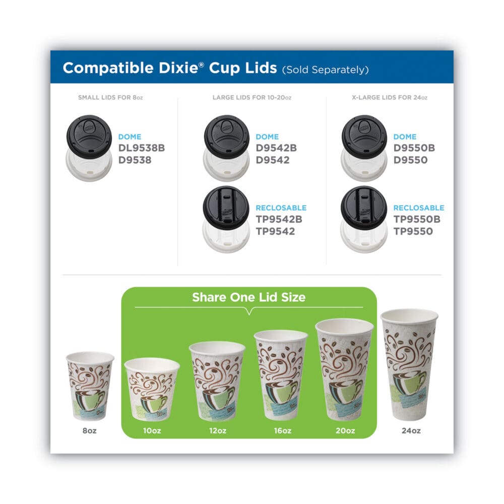PerfecTouch Paper Hot Cups and Lids Combo, 10 oz, Multicolor, 50 Cups/Lids/Pack - Image 2