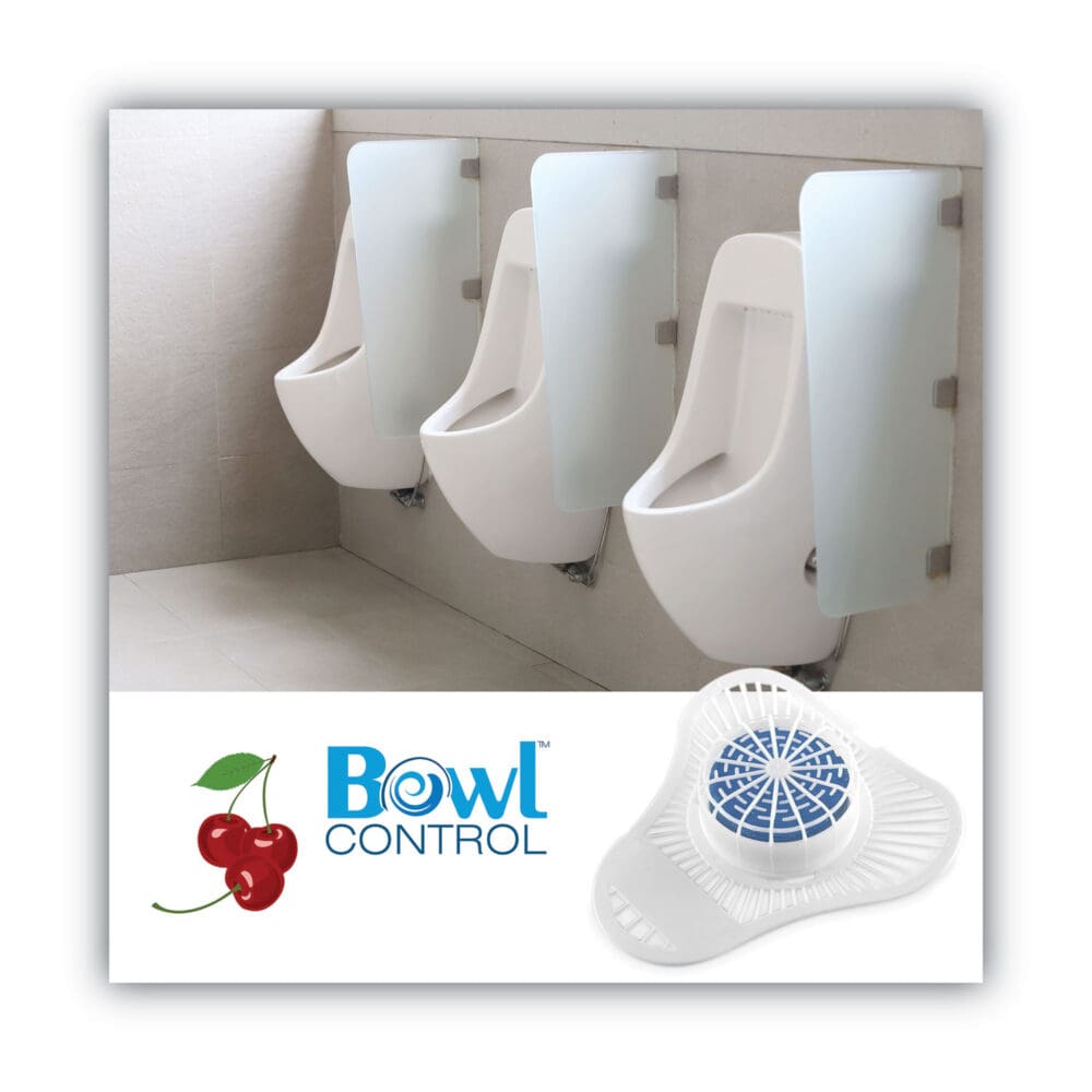 Urinal Screen with Non-Para Deodorizer Block, Cherry Scent, White/Blue, 12/Carton - Image 2