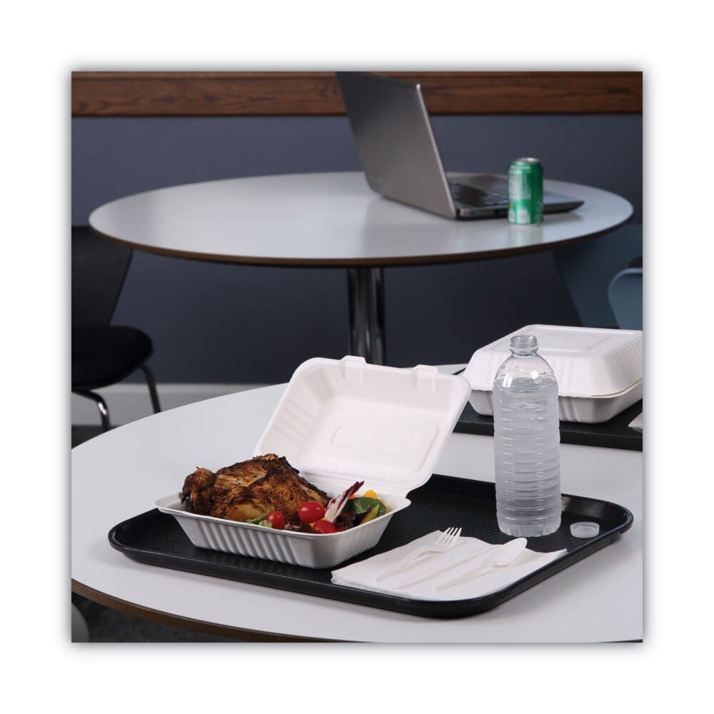 Bagasse Food Containers, Hinged-Lid, 1-Compartment 9 x 6 x 3.19, White, Sugarcane, 125/Sleeve, 2 Sleeves/Carton - Image 2