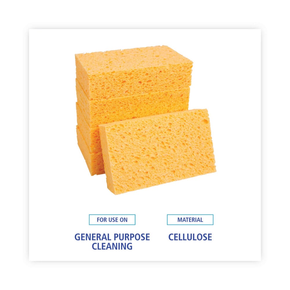 Medium Cellulose Sponge, 3.67 x 6.08, 1.55" Thick, Yellow, 24/Carton - Image 5