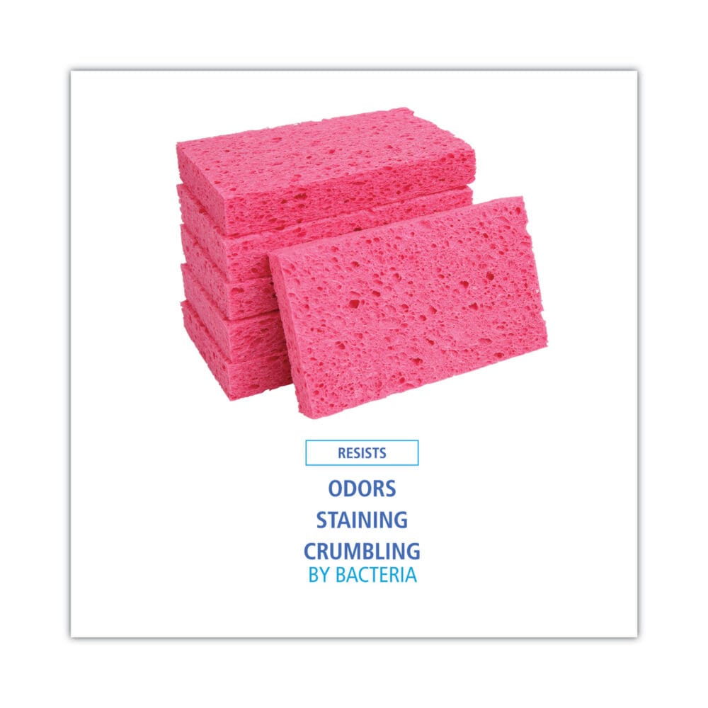 Small Cellulose Sponge, 3.6 x 6.5, 0.9" Thick, Pink, 2/Pack, 24 Packs/Carton - Image 7