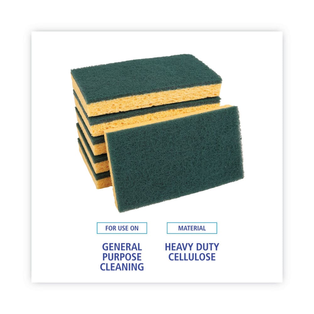 Scrubbing Sponge, Medium Duty, 3.6 x 6.1, 0.75" Thick, Yellow/Green, Individually Wrapped, 20/Carton - Image 5