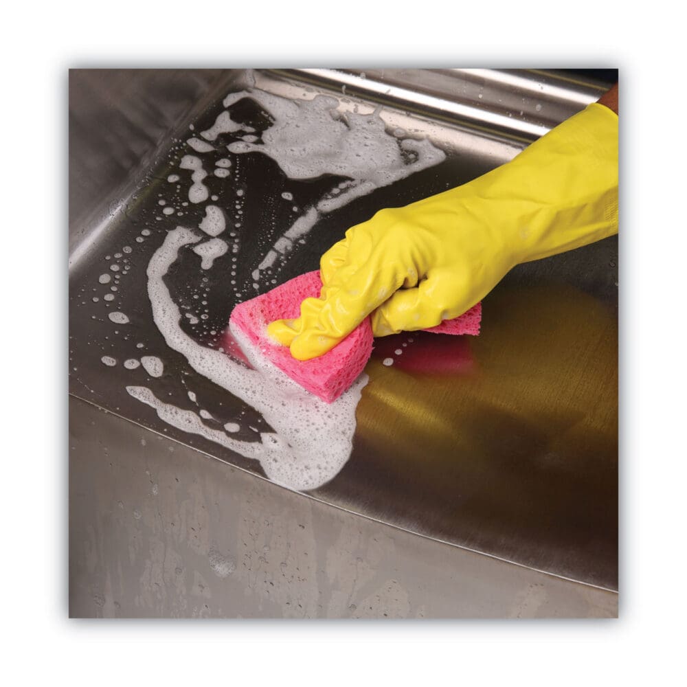 Small Cellulose Sponge, 3.6 x 6.5, 0.9" Thick, Pink, 2/Pack, 24 Packs/Carton - Image 2