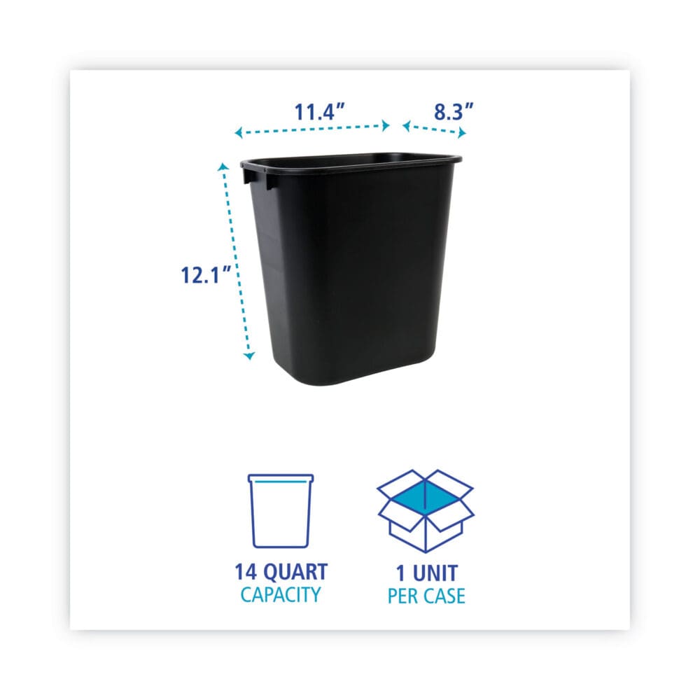Soft-Sided Wastebasket, 14 qt, Plastic, Black - Image 2