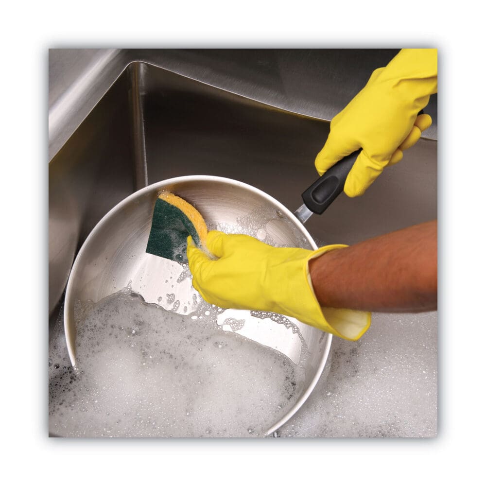 Scrubbing Sponge, Medium Duty, 3.6 x 6.1, 0.75" Thick, Yellow/Green, Individually Wrapped, 20/Carton - Image 3