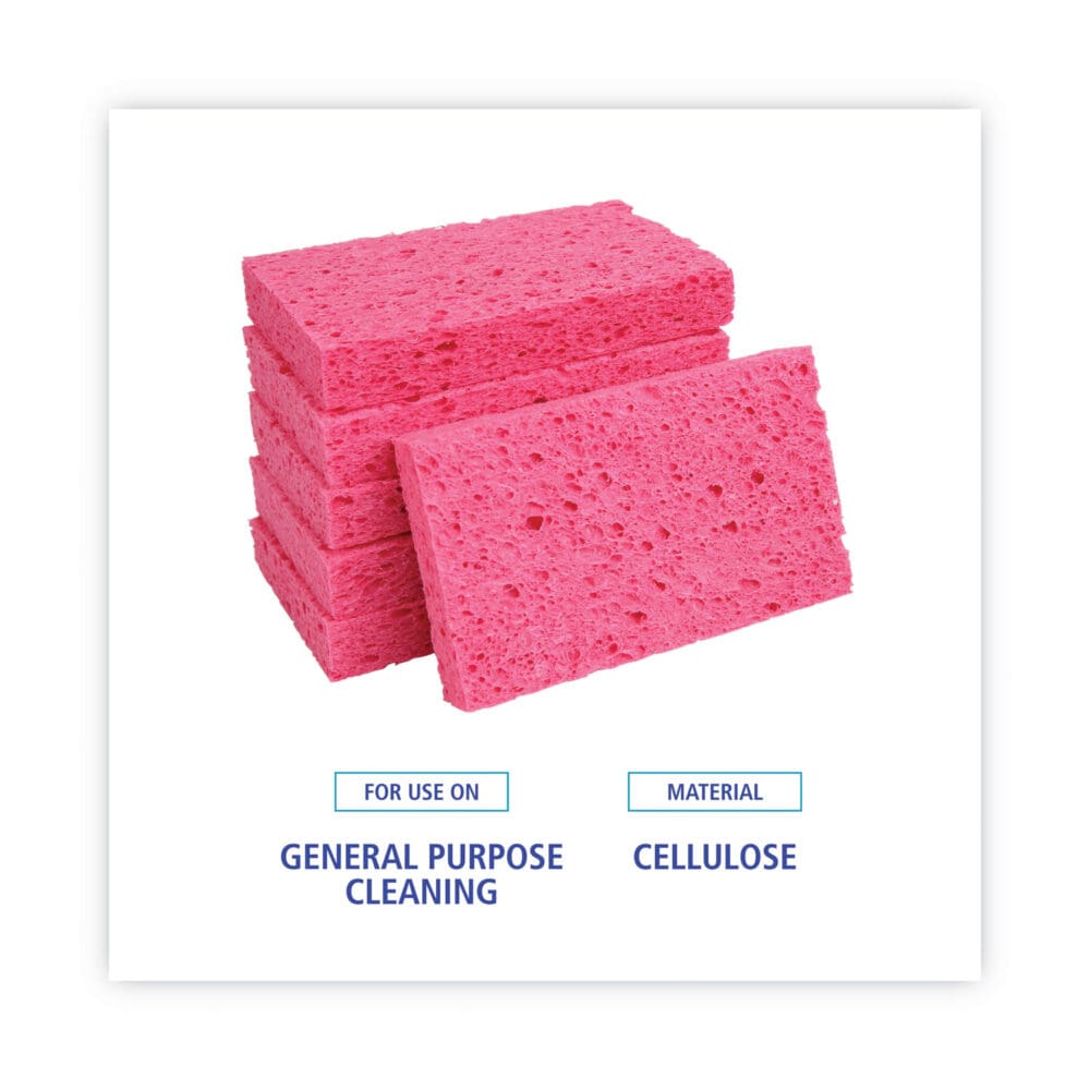 Small Cellulose Sponge, 3.6 x 6.5, 0.9" Thick, Pink, 2/Pack, 24 Packs/Carton - Image 5