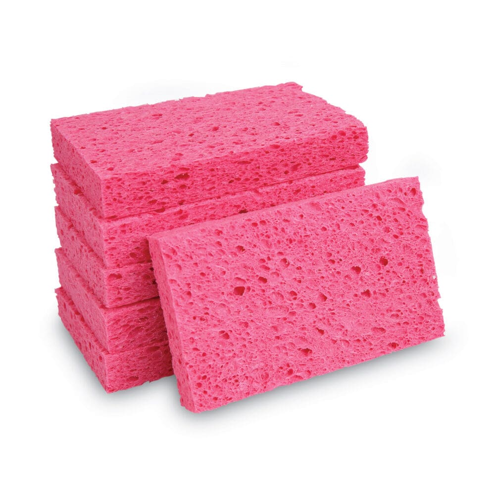 Small Cellulose Sponge, 3.6 x 6.5, 0.9" Thick, Pink, 2/Pack, 24 Packs/Carton - Image 6