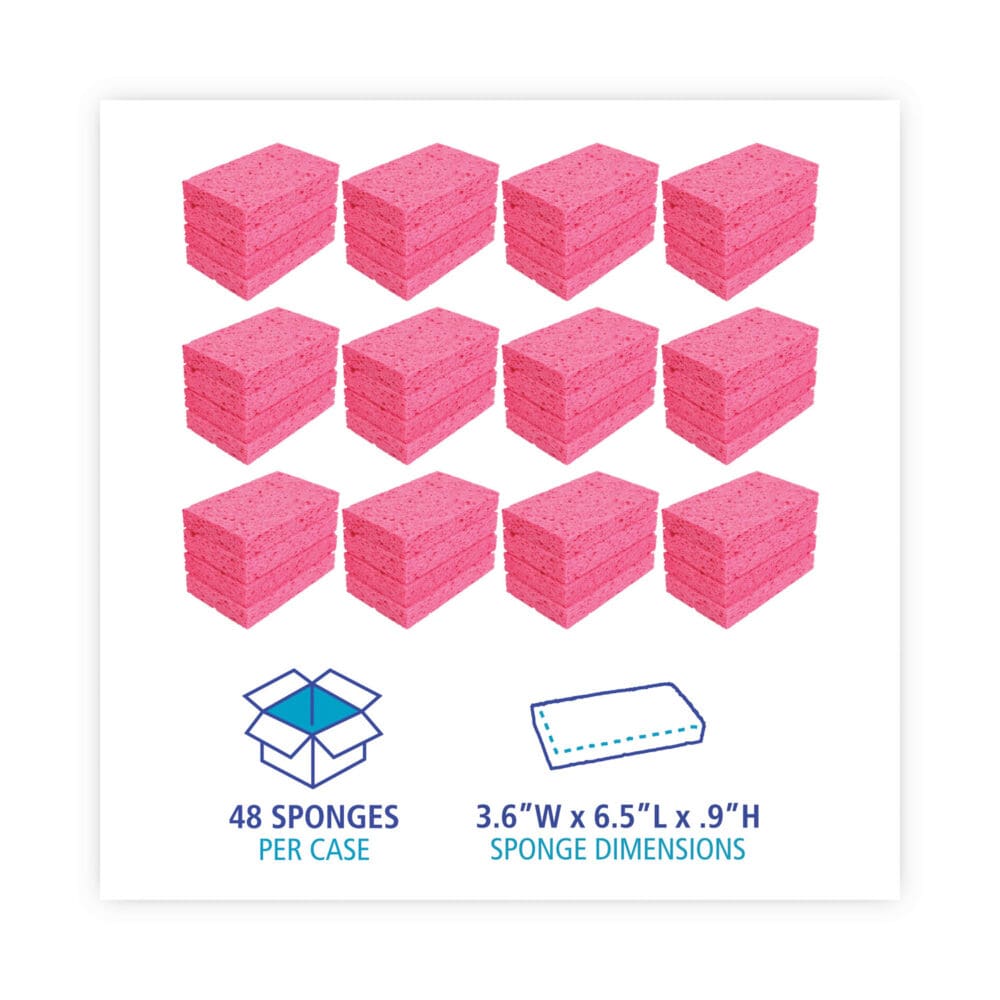 Small Cellulose Sponge, 3.6 x 6.5, 0.9" Thick, Pink, 2/Pack, 24 Packs/Carton - Image 8