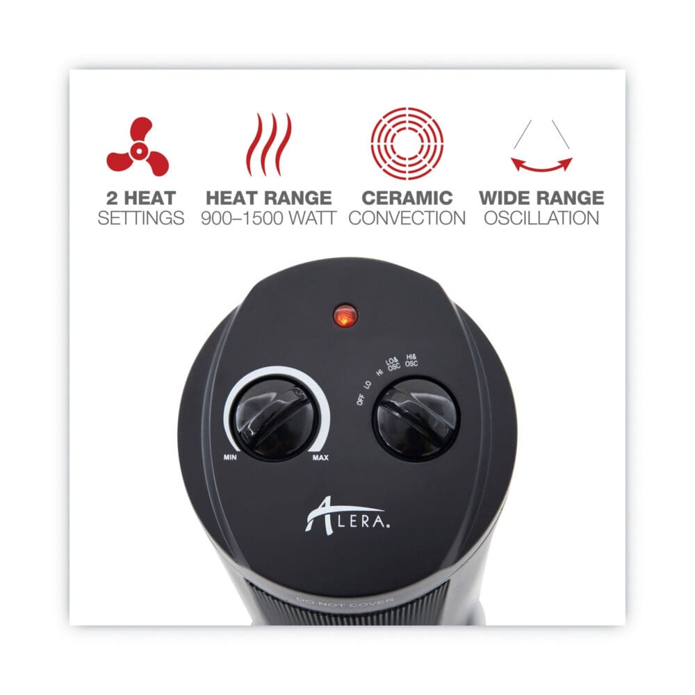Mini Tower Ceramic Heater, 1,500 W, 7.37 x 7.37 x 17.37, Black - Image 3