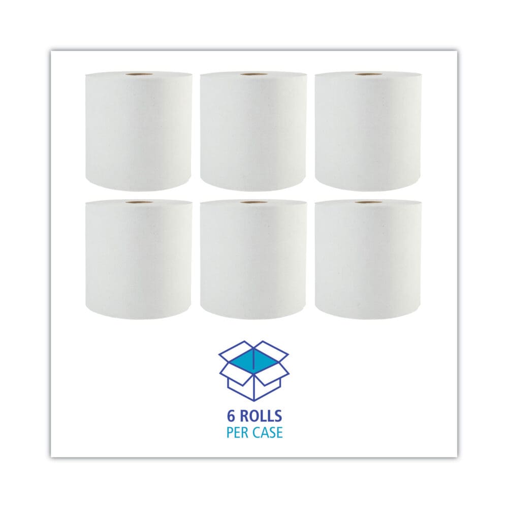 Boardwalk Green Universal Roll Towels, 1-Ply, 8" x 800 ft, Natural White, 6 Rolls/Carton - Image 2