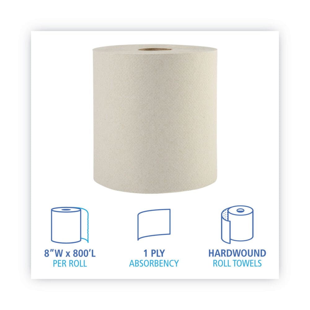 Boardwalk Green Universal Roll Towels, 1-Ply, 8" x 800 ft, Natural, 6 Rolls/Carton - Image 5