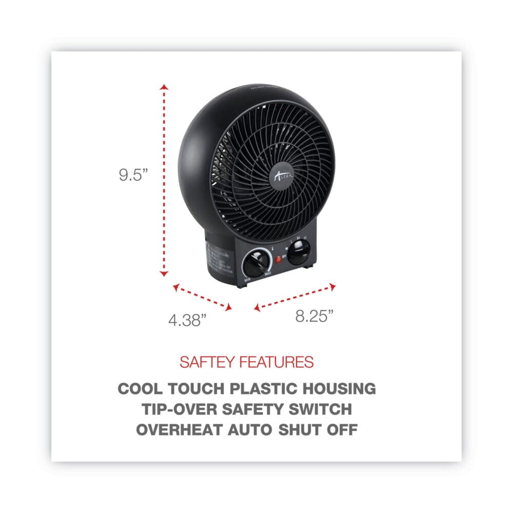 Heater Fan, 1,500 W, 8.25 x 4.37 x 9.5, Black - Image 2